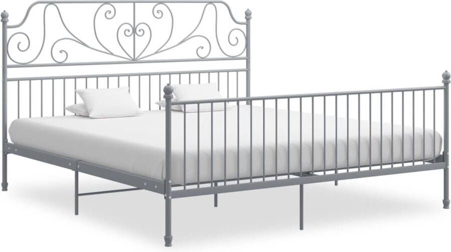 The Living Store Bedframe metaal grijs 200x200 cm Bedframe Bed Frame Bed Frames Bed Bedden Metalen Bedframe Metalen Bedframes 2-persoonsbed 2