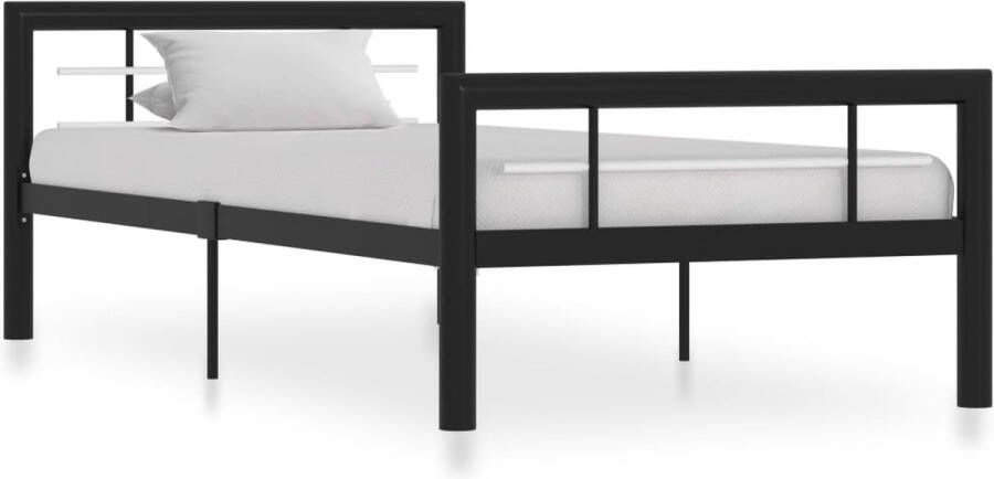 The Living Store Metalen bedframe 212 x 107.5 x 65.5 cm Zwart wit Metalen Bed Frame Tweepersoons Bed Kopen Zwarte Bed Witte Bed