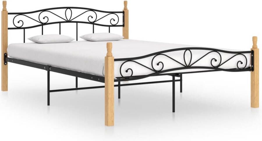 The Living Store Metalen Bedframe Bed 210 x 167 x 90 cm Zwart en Lichthout