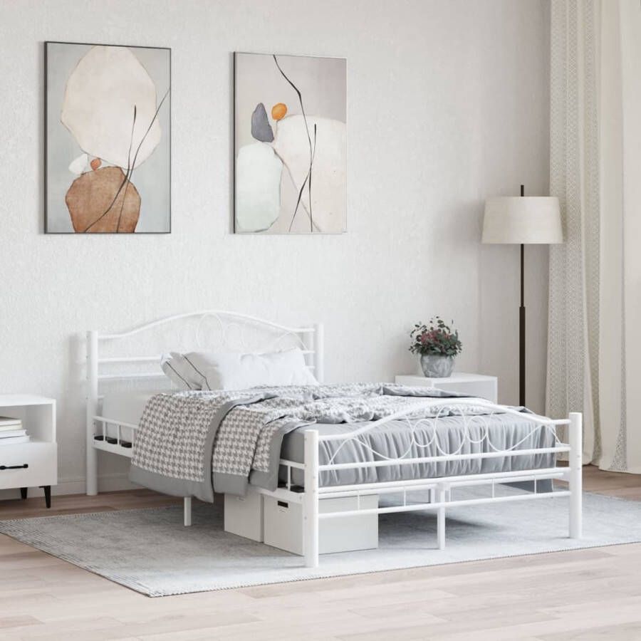 The Living Store Metalen Bedframe Elegant Klassiek Bed Afmeting- 210x147x85cm Ken- Wit Montage vereist