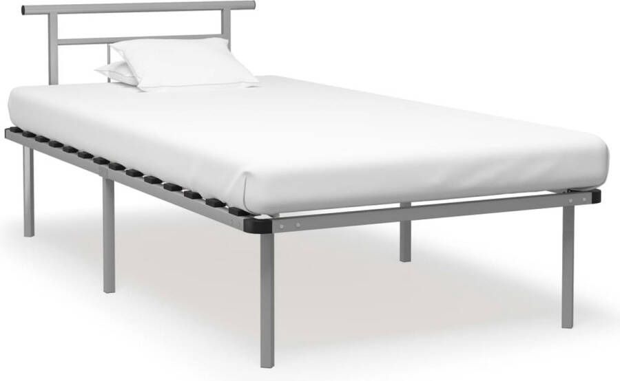 The Living Store Metalen Bedframe Grijs 100 x 200 cm Massieve constructie Stevige lattenbodem Metalen Bedframe Tweepersoonsbed Bedframe Grijs Bed Kopen Boxspring Bed