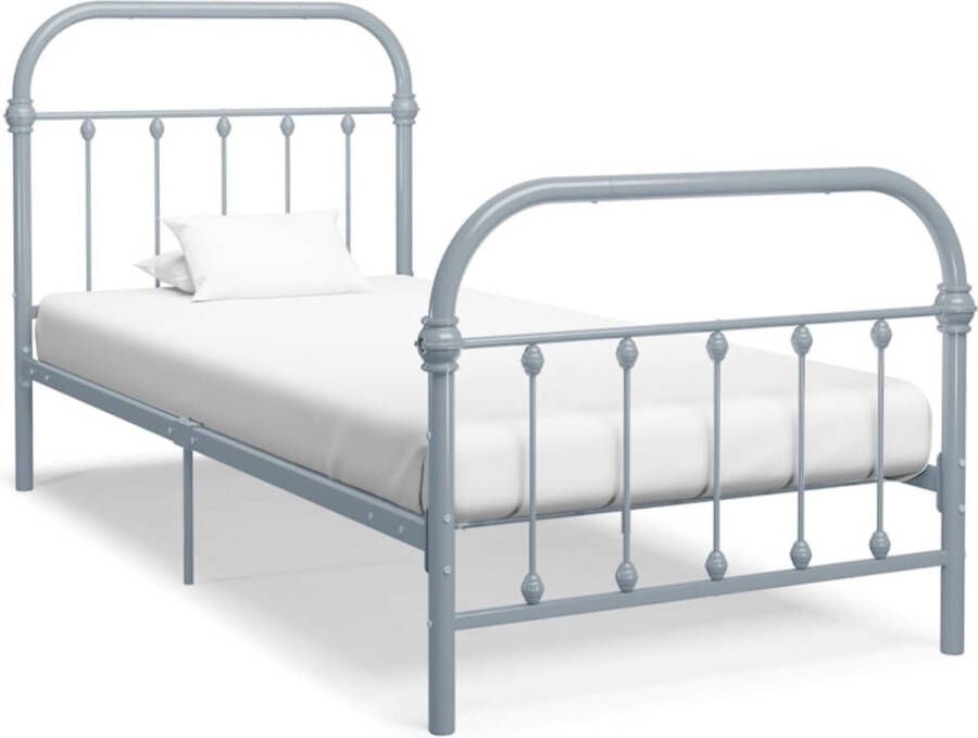 The Living Store Bedframe metaal grijs 90x200 cm Bedframe Bedframes Eenpersoonsbed Eenpersoonsbedden Bed Bedden Bedombouw Bedombouwen Frame Frames Slaapmeubel