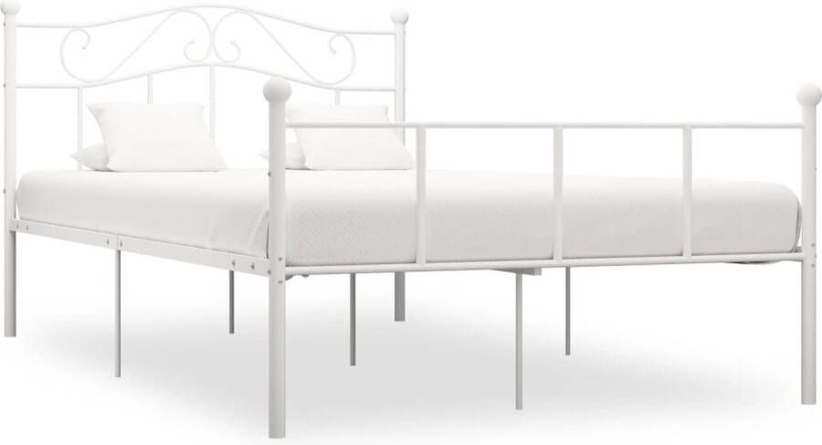 The Living Store Metalen Bedframe Wit 208 x 127.5 x 95 cm Geschikt voor Matras 120 x 200 cm Eenvoudige Montage Metalen Bed Frame Wit Bed Frame Tweepersoons Bed Frame Boxspring Bed Frame Stapelbaar Bed Frame - Foto 2