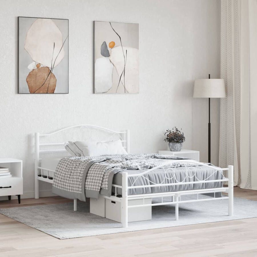 The Living Store Metalen Bedframe Wit 210 x 127 x 85 cm Stevige lattenbodem Elegante en klassieke sfeer Vereist montage