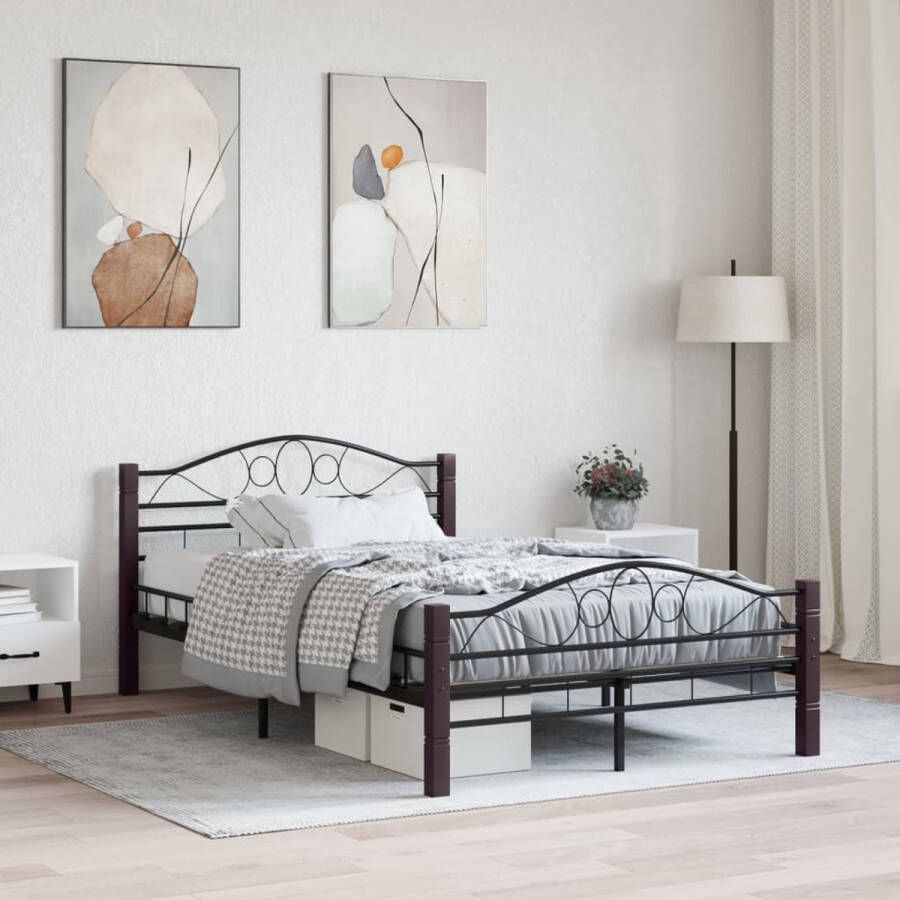 The Living Store Metalen Bedframe zwart 210 x 147 x 85 cm inclusief lattenbodem geschikt voor 140 x 200 cm matras Metalen Bedframe Tweepersoonsbed Bedframe Zwart Boxspring Frame Slaapcomfort