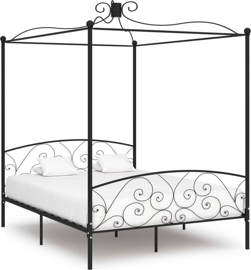 The Living Store Metalen Hemelbedframe 211 x 169 x 227 cm Zwart Massief Metaal Inclusief Lattenbodem Voor Matras 160 x 200 cm Verfijnd Ontwerp Metalen Hemelbed Houten Bed Frame Tweepersoons Bed Hoofdbord Bed King Size Bed - Foto 3