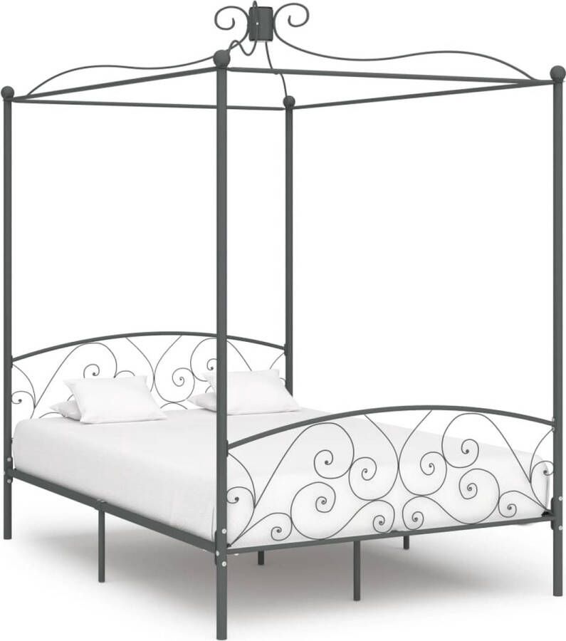 The Living Store Metalen Hemelbedframe Grijs 211 x 149 x 227 cm Massief metaal Voor 140 x 200 cm matras Met bedhemel-optie Metalen Hemelbed Bed Frame Tweepersoons Bed Hoofdbord Vintage Bed