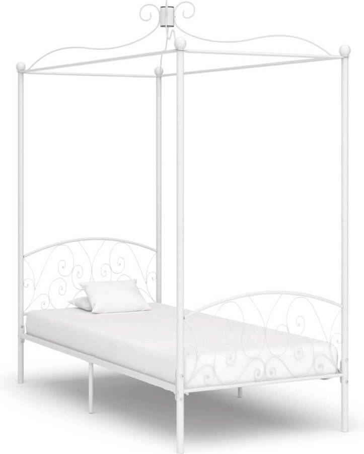The Living Store Metalen Hemelbedframe Wit 211 x 109 x 227 cm Geschikt voor 100 x 200 cm matras Metalen Bed Frame Hemelbed Wit Bed Tweepersoons Bed Vintage Bed