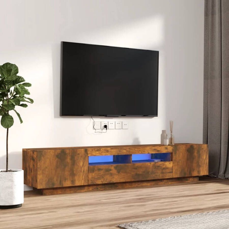 The Living Store vidaXL 2-delige Tv-meubelset met LED bewerkt hout gerookt eikenkleurig Tv-meubel Modern Tv-meubel Houten Tv-stand Rgb Led Verlichting Bruine Tv-bank - Foto 2