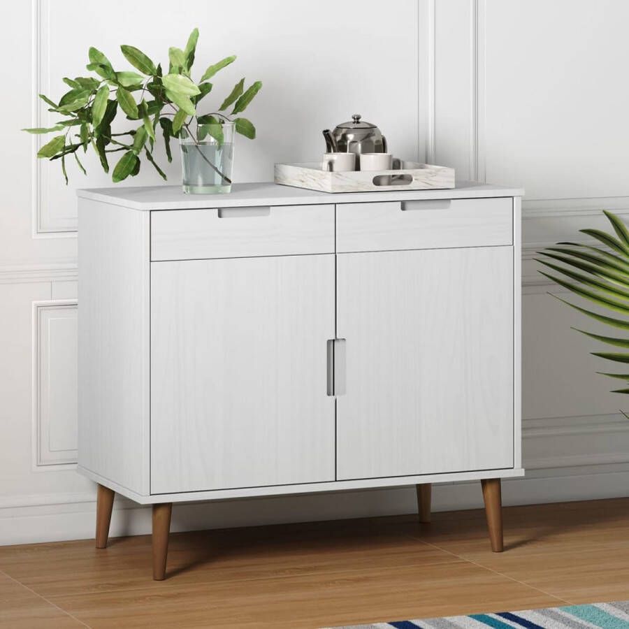 The Living Store Dressoir MOLDE 90x40x80 cm massief grenenhout wit Dressoir Kast Scandinavisch Design Grenenhout Wit - Foto 2