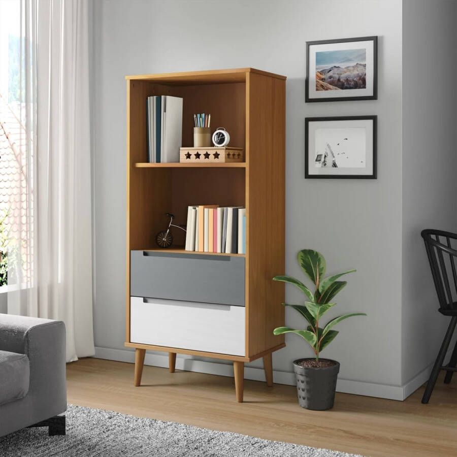 The Living Store MOLDE Boekenkast 60 x 35 x 133.5 cm Massief grenenhout UV-vernis Boekenkast Scandinavisch Design Grenenhout Bibliotheek Tv-stand - Foto 2