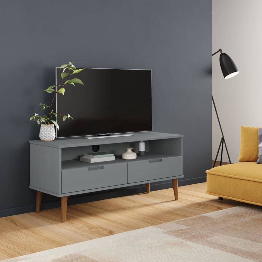 The Living Store MOLDE TV-kast 106 x 40 x 49 cm Grijs Massief grenenhout met uv-vernis en bewerkt hout - Foto 2