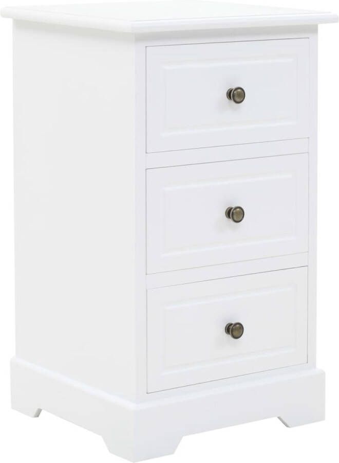 The Living Store Nachtkastje 35x32x59cm wit MDF metaal 3 lades Nachtkastje Nachtkastjes Slaapkamers Slaapkamerdecoratie Mdf - Foto 2