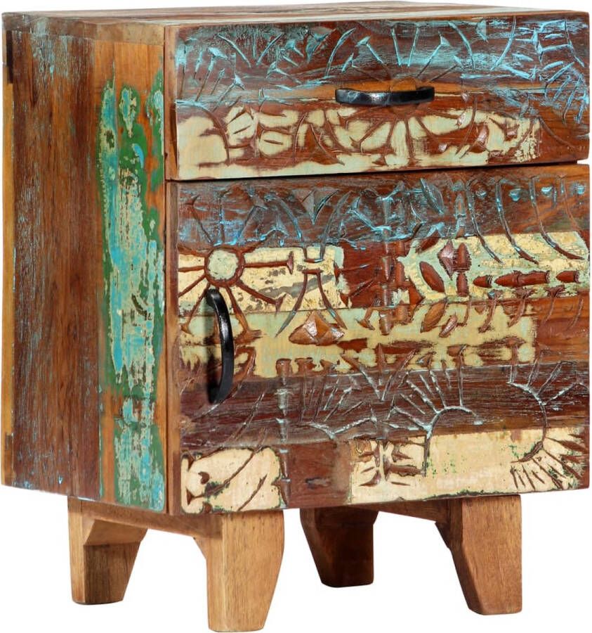 The Living Store Nachtkastje handgesneden 40x30x50 cm massief gerecycled hout Nachtkastje Antiek Industrieel Retro Houten Kast - Foto 2