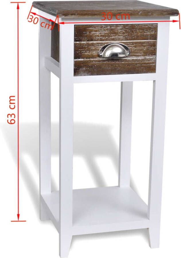 The Living Store Nachtkastje Basic Bruin en Wit 30 x 30 x 63 cm Met lade en schap Nachtkastje Nachtkast Sidetable Salontafel Houten Kast - Foto 2