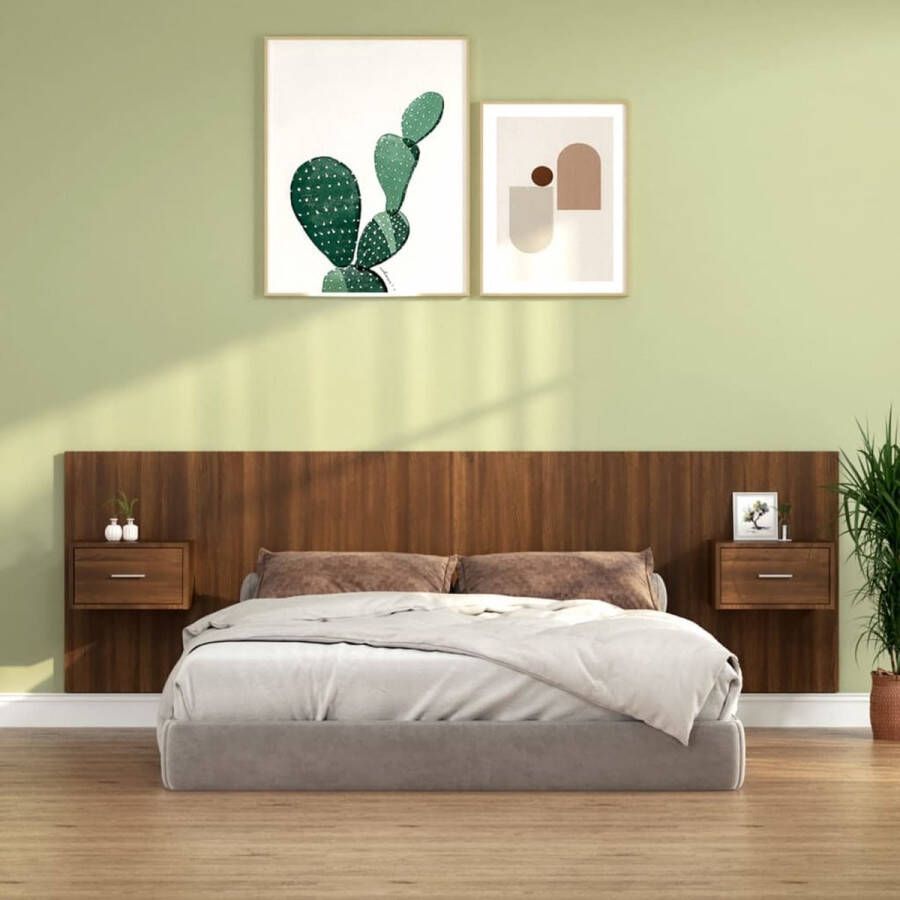 The Living Store Nachtkastje en Hoofdbord Klassiek Design Bruineiken Stevig Materiaal Wandmontage Opbergruimte Afmetingen- 48.5 x 32.5 x 80 cm Montage vereist Inclusief 2 x nachtkastje 1 x hoofdbord