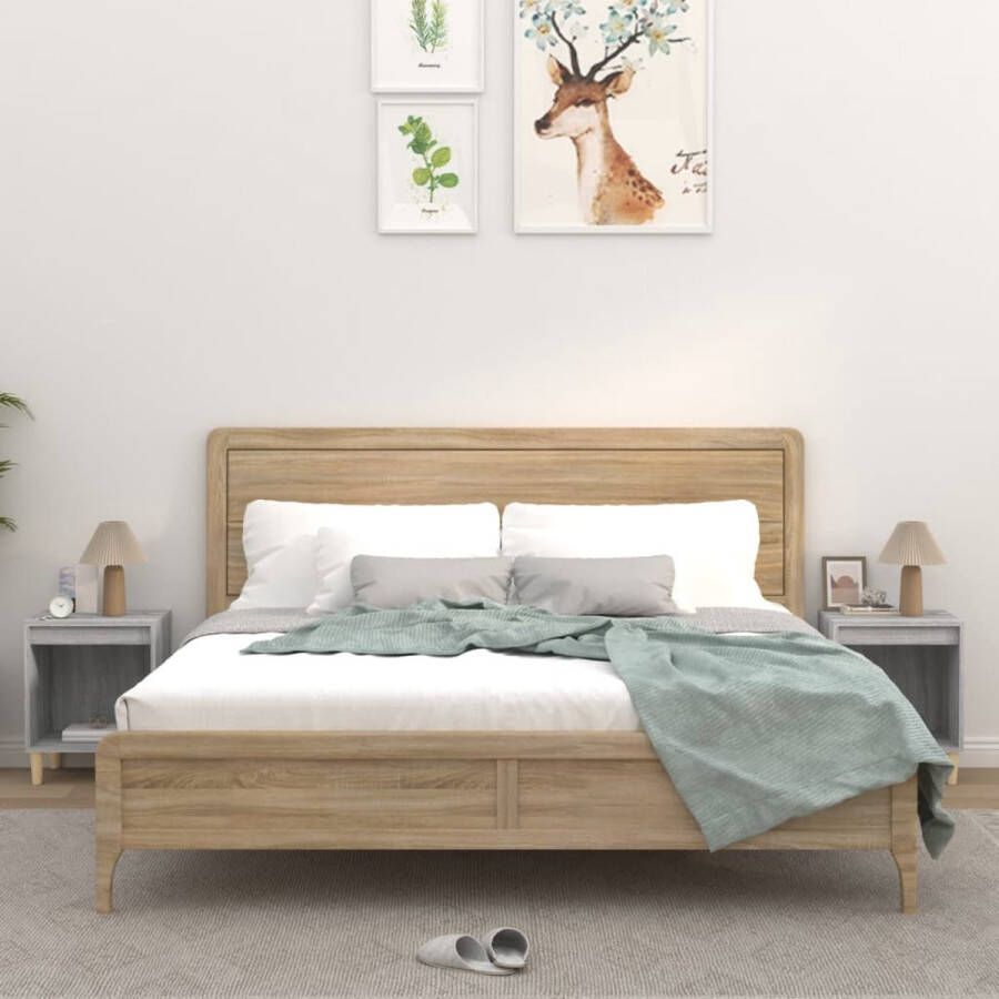 The Living Store Nachtkastje Grijs Sonoma Eiken Set van 2 40x35x50 cm Duurzaam hout Voldoende opbergruimte - Foto 2