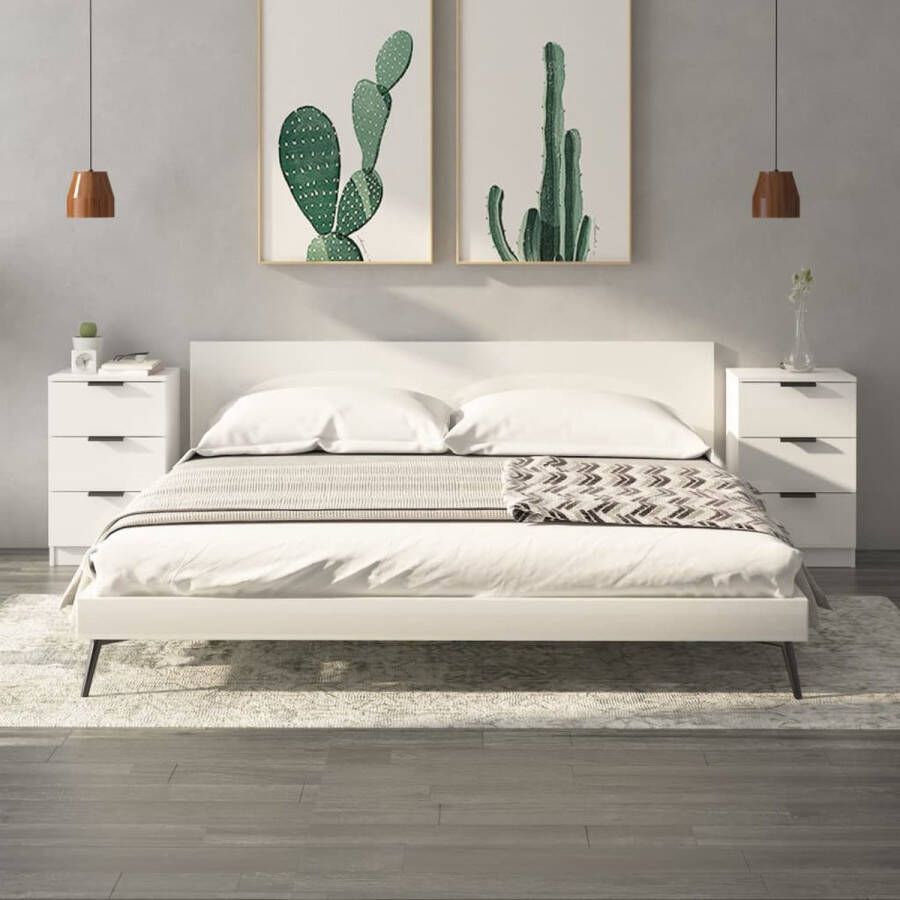 The Living Store Nachtkastje Hoogglans Wit 40 x 36 x 65 cm Bewerkt Hout Nachtkastje Slaapkamermeubel Houten Nachtkastje Hoogglans Wit Modern Nachttafel - Foto 2