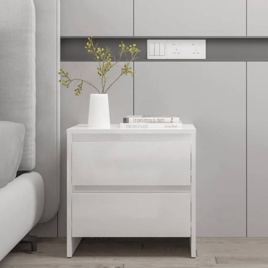 The Living Store Nachtkastje Hoogglans wit 45 x 34.5 x 44.5 cm 2 lades Montage vereist - Foto 2