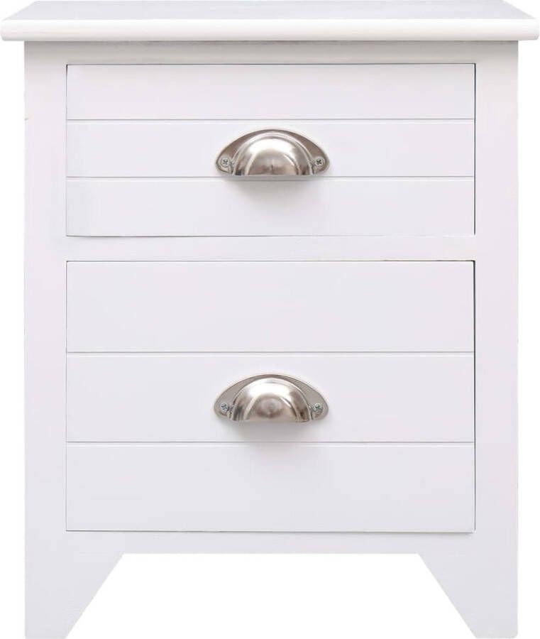 The Living Store Nachtkastje Hout 38 x 28 x 45 cm 2 lades Wit Nachtkastje Kastje Meubilair Slaapkamerinrichting Paulownia Hout