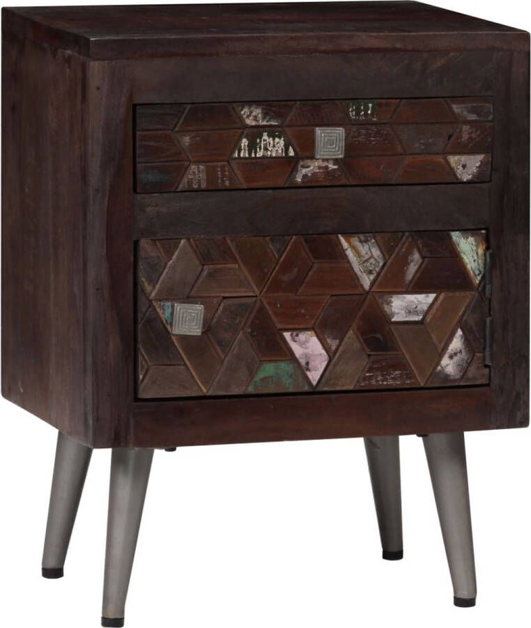 The Living Store Nachtkastje Houten 40 x 30 x 50 cm Gerecycled hout en stalen poten Nachtkastje Houten Meubilair Vintage Kast Industrieel Design Bruine Kast - Foto 2