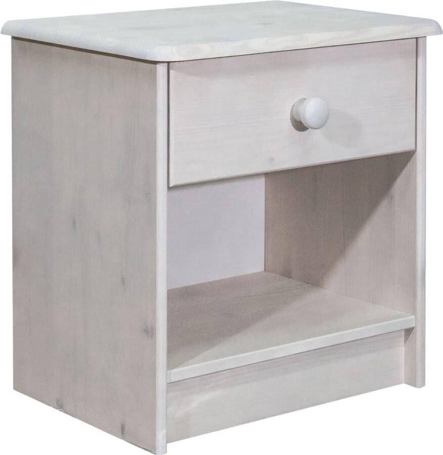 The Living Store Nachtkastje Houten 41 x 30 x 42 cm Massief grenenhout met witte wasafwerking Nachtkastje Nachtkast Slaapkamermeubel Meubilair Hout - Foto 2