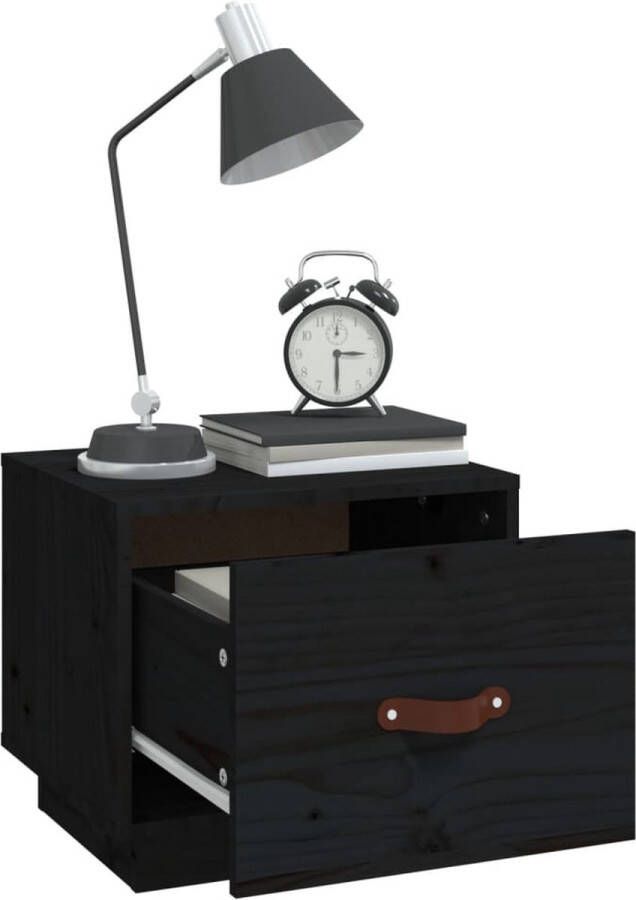 The Living Store Nachtkastje Houten Nachtkastje 40 x 34 x 35 cm Massief grenenhout Nachtkastje Houten Nachtkastje Zwart Grenoble Hout Salon Meubilair - Foto 2