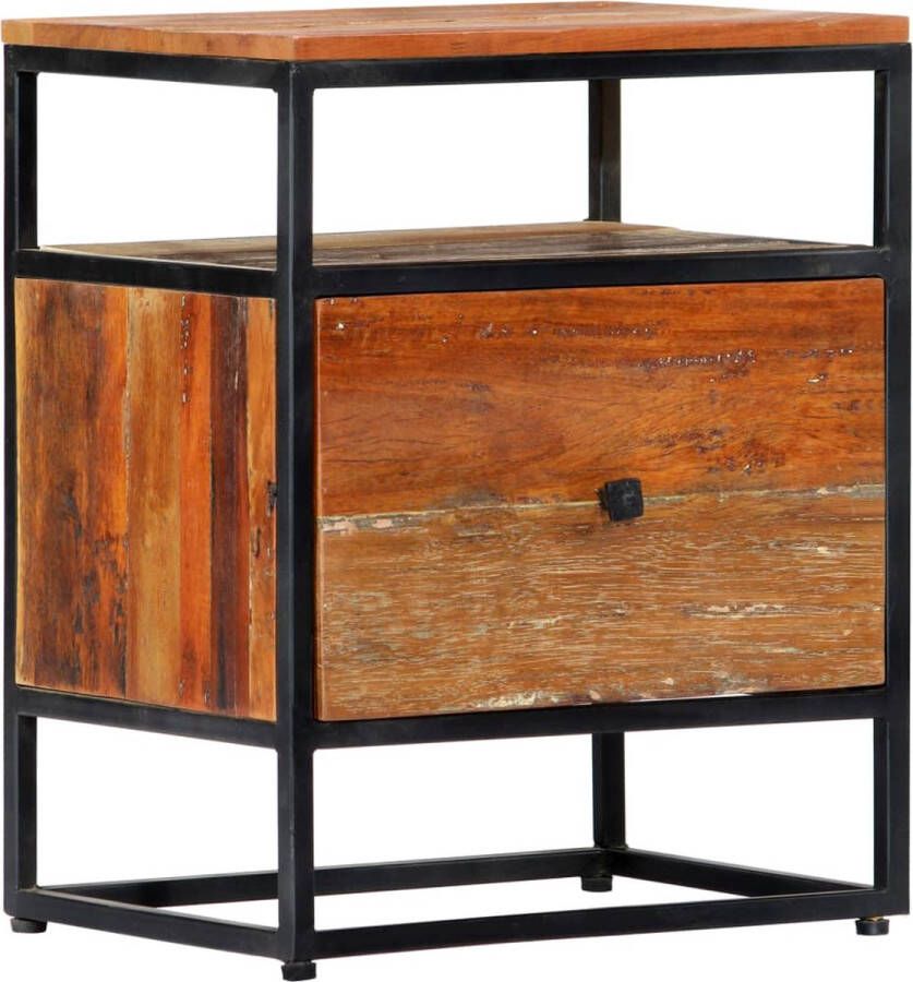 The Living Store Nachtkastje 40x30x50 cm massief gerecycled hout en staal Nachtkastje Meubilair Vintage Industrieel Hout - Foto 2