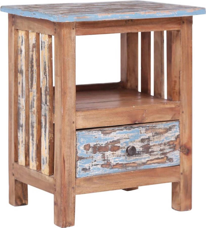The Living Store Nachtkastje Massief gerecycled hout 41 x 30 x 50 cm 1 lade Nachtkastje Bijzettafel Houten Meubilair Massief Hout Landelijk Design