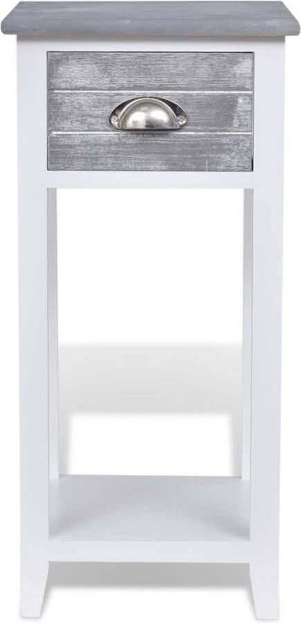 The Living Store Nachtkastje met lade grijs en wit 30 x 30 x 63 cm paulowniahout en multiplex Nachtkastje Nachtkast Sidetable Salontafel Leeslamp Tafel - Foto 2