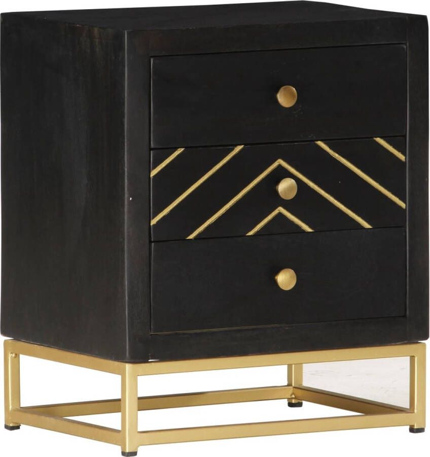 The Living Store Nachtkastje Retro Stijl 40 x 30 x 50 cm Massief Mangohout Zwart en Goud Nachtkastje Kastje Slaapkamermeubel Vintage Retro - Foto 2