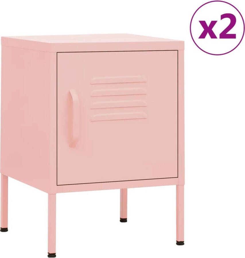 VidaXL Nachtkastjes 2 stuks Staal Roze 35x35x51 cm Nachtkastje Nachtlamp Slaapkamersdecoratie Rozerood Meubel Metalen Nachtkastje Staal Nachtkastje Design Nachtkastje - Foto 2
