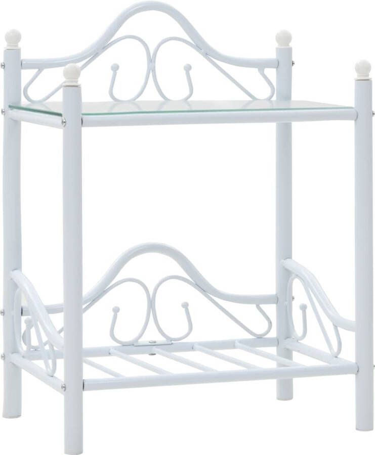 The Living Store Nachtkastjes 45x30 5x60 cm staal en gehard glas wit Nachtkastje Nachtlamp Slaapkamerdecoratie Staalmeubilair Glazen Meubilair - Foto 2