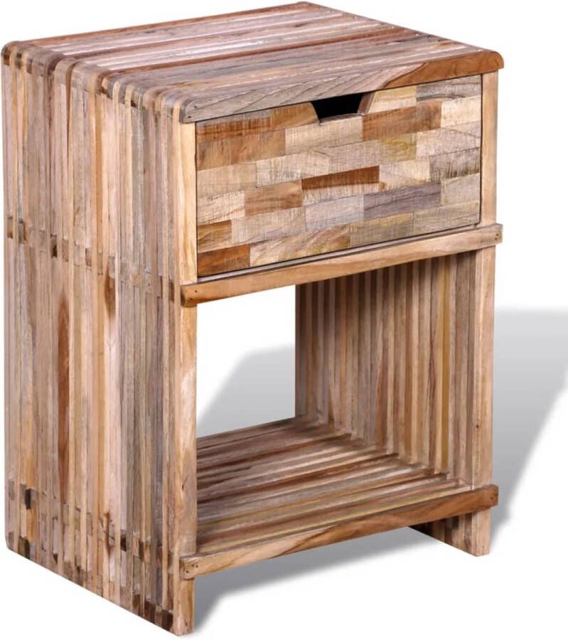 The Living Store Nachtkastje Vintage Stijl Gerecycled Teakhout 38x31x51 cm Uniek dankzij verschillende tinten teakhout Met lade en plank Handgemaakt Bijzettafel