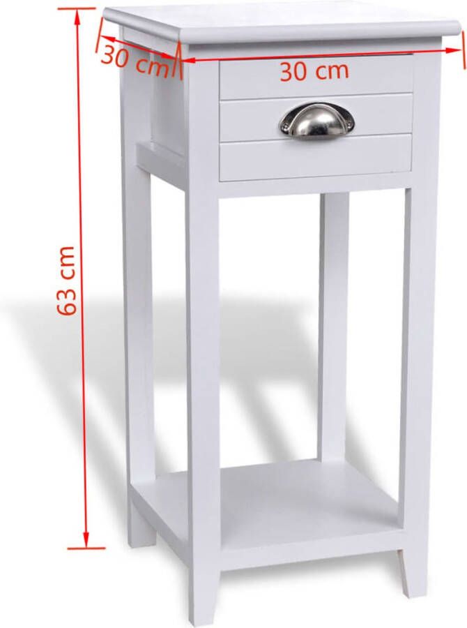 The Living Store Nachtkastje Wit Lade en Schap 30 x 30 x 63 cm Paulowniahout Nachtkastje Slaapkamerinrichting Houten Kast Wit Nachtlampje Sidetable - Foto 2