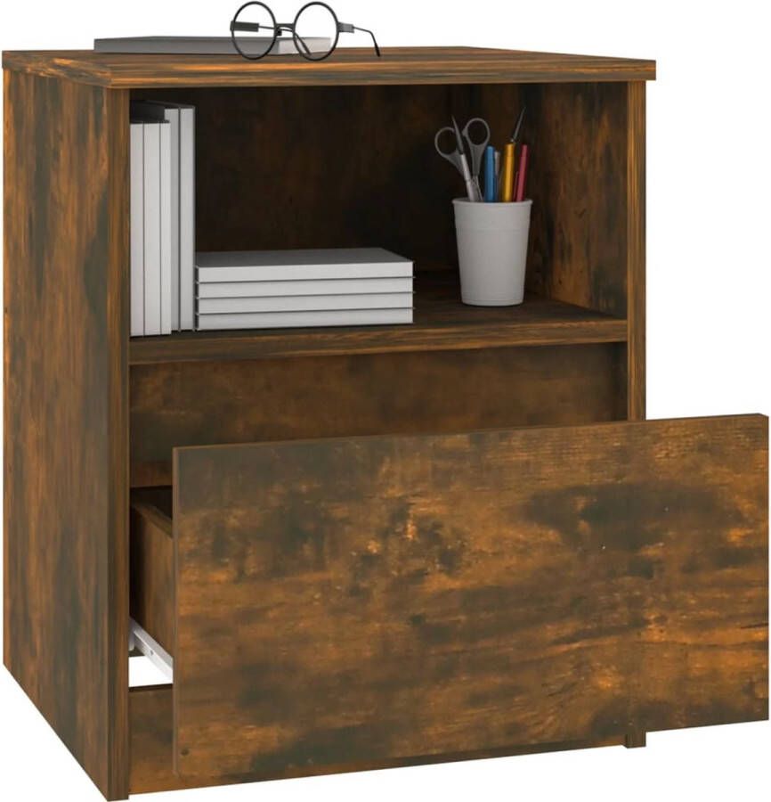 The Living Store Nachtkastjes 2 st 40x40x50 cm bewerkt hout gerookt eikenkleurig Nachtkastje Nachtkast Salonmeubel Kamerdecoratie Houten Meubel - Foto 2