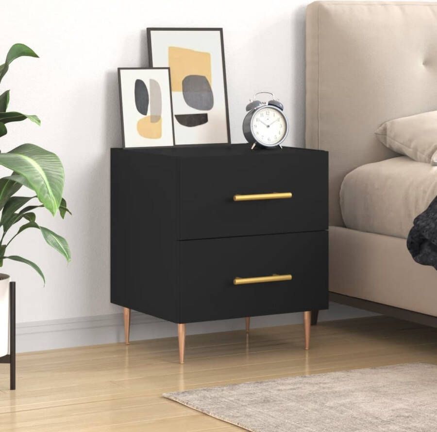 The Living Store Nachtkastje 40x35x47 5 cm bewerkt hout zwart Nachtkastje Kast Bijzettafel Meubilair Slaapkamers - Foto 3