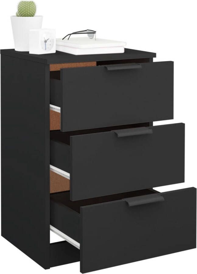 The Living Store Nachtkastje Zwarte bewerkt houten bijzetkast met 3 lades Afmetingen 40x36x65 cm Nachtkastje Zwarte Kast Slaapkamermeubel Bijzettafel Opberglade - Foto 2