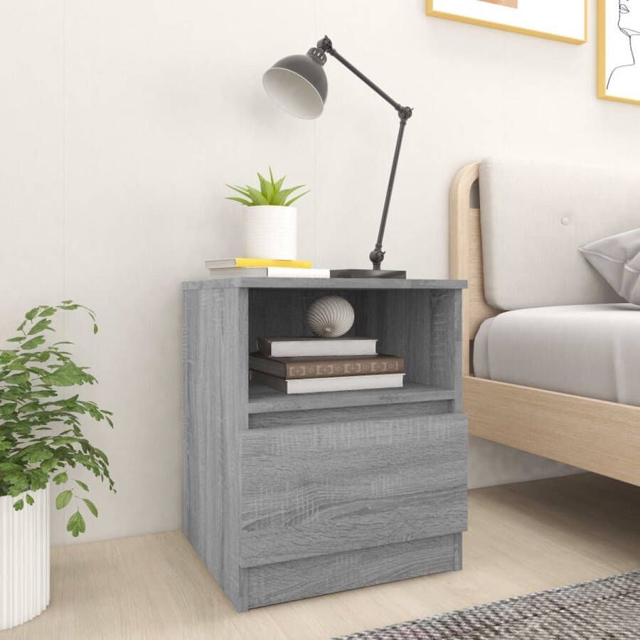 The Living Store Nachtkastjes 2 st 40x40x50 cm bewerkt hout grijs sonoma eiken Kast - Foto 2