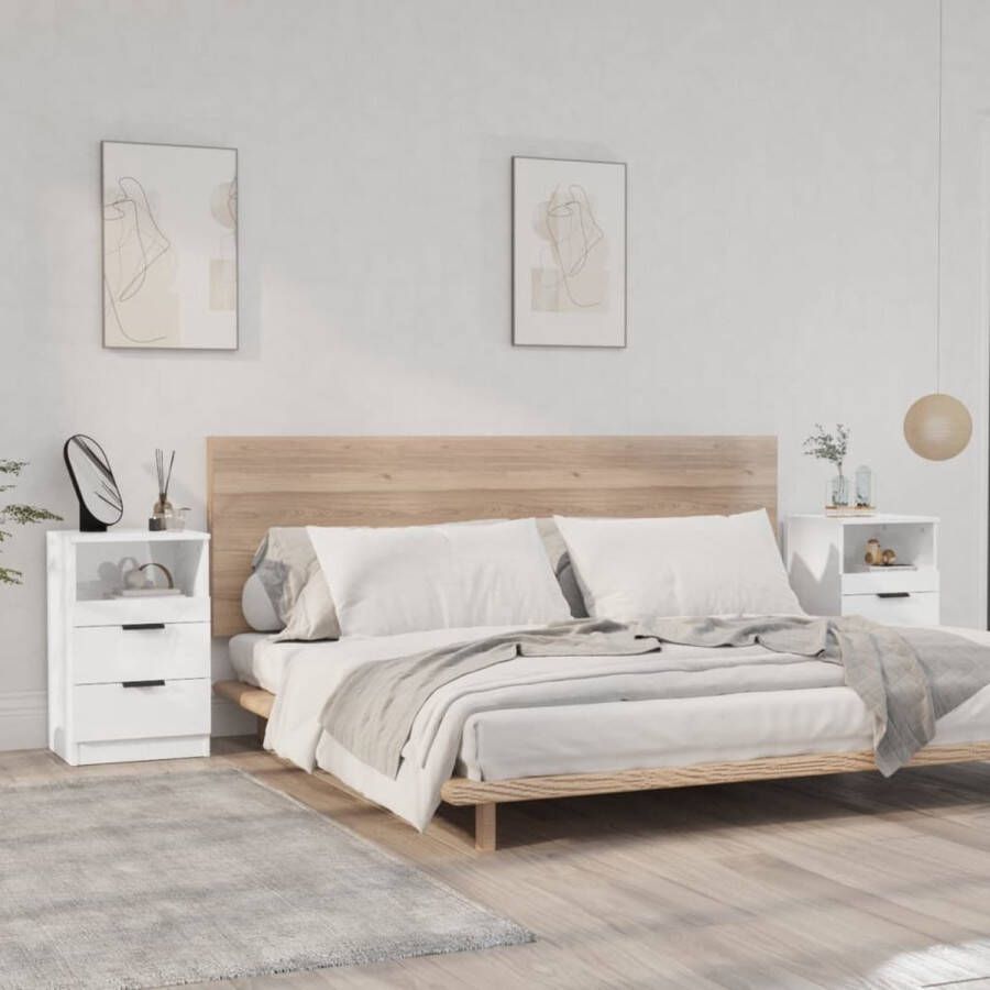 The Living Store Bedkast Hoogglans Wit 40 x 36 x 65 cm 2 x Nachtkastje - Foto 2