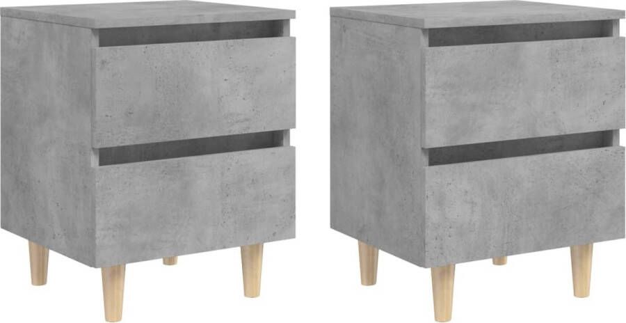 The Living Store Nachtkastjes 2 st met grenenhouten poten 40x35x50 cm betongrijs Kast - Foto 2