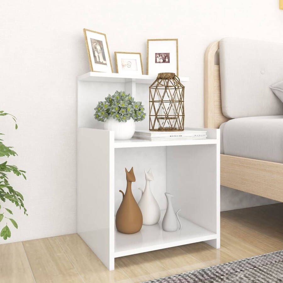 The Living Store Nachtkastjes Bedkastjes 40 x 35 x 60 cm wit spaanplaat 3 open schappen - Foto 2