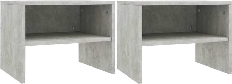 The Living Store Nachtkastjes Betongrijs 40x30x30 cm bewerkt hout