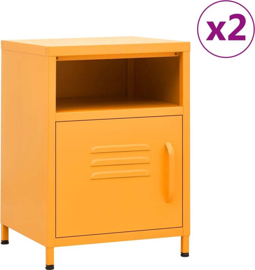 VidaXL Nachtkastjes 2 stuks Staal Mosterdgeel Nachtkastjes Staalkasten Mustard Yellow Furniture Side Tables Bedroom Furniture Living Room Decor - Foto 2