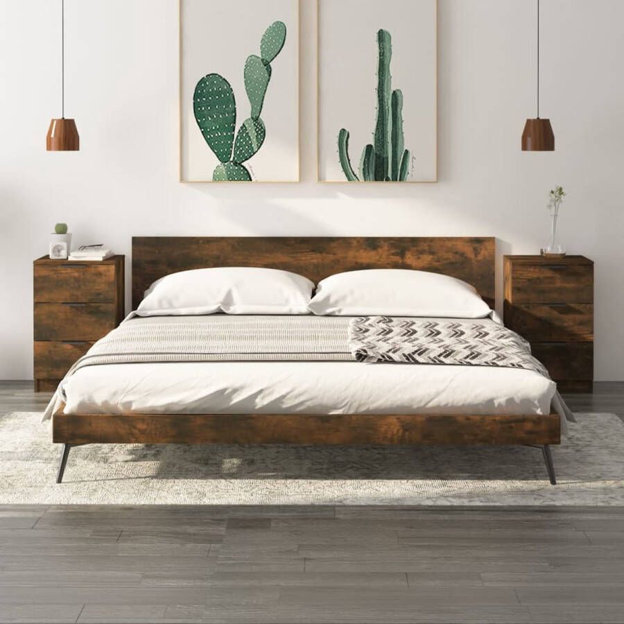 The Living Store Nachtkastjes 2 st 40x36x65 cm gerookt eikenkleurig Nachtkastjes Slaapkamermeubilair Houten Kastjes Gerookte Eiken Bergruimte - Foto 3