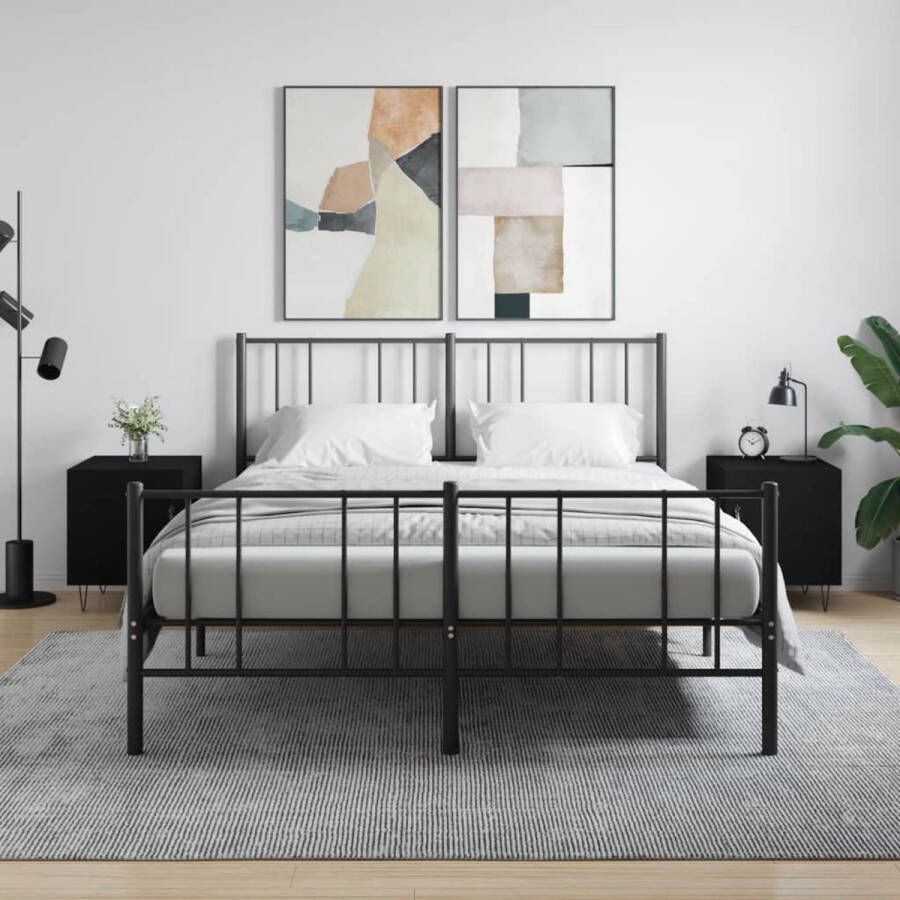 VidaXL Nachtkastjes Zwart 40x40x50 cm Set van 2 Nachtkastjes Modern Houten Nachtkastjes Zwarte Nachtkastjes Slaapkamerinrichting Opbergruimte Nachtlamp Tafellamp - Foto 2