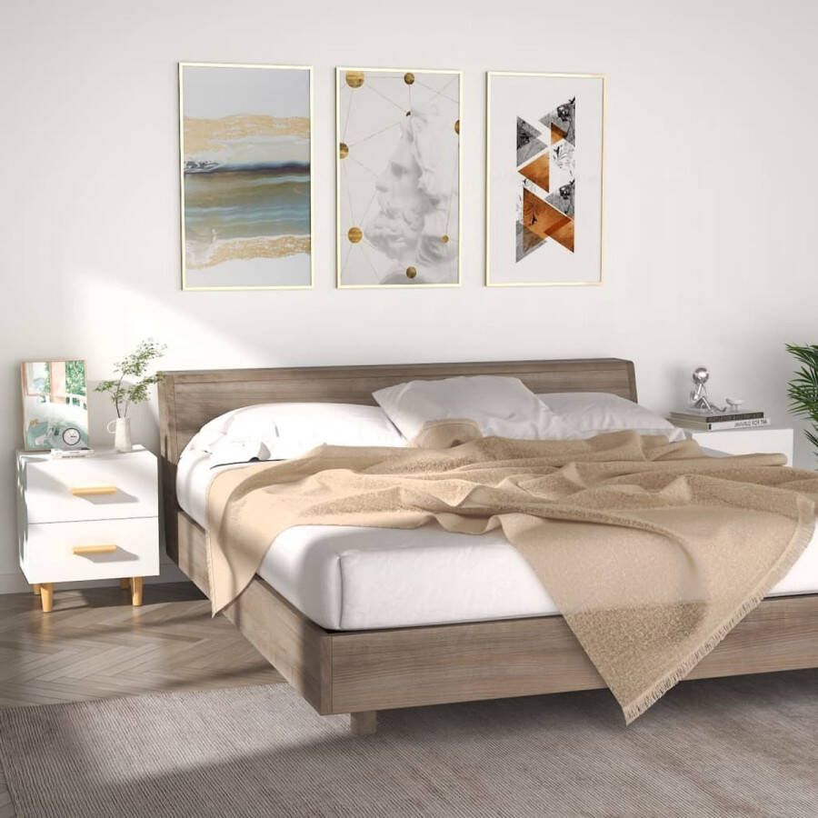 The Living Store Nachtkastjes Scandinavisch 40 x 35 x 47.5 cm Wit 2 lades Houten handvatten - Foto 2