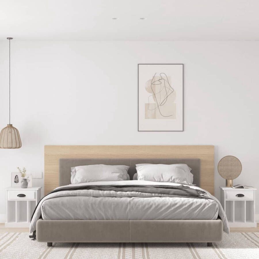The Living Store Nachtkastjes Wit 43 x 36 x 50 cm Bewerkt hout 2 stuks - Foto 2