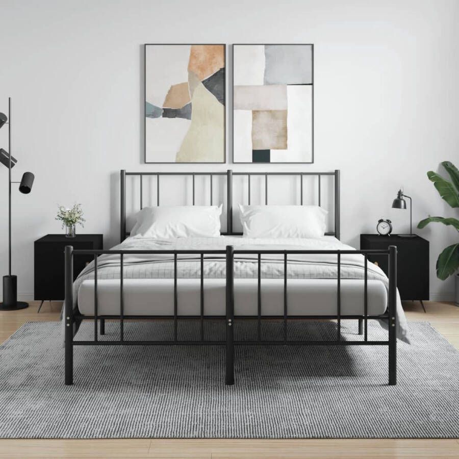 The Living Store Nachtkastjes zwart Set van 2 40x40x50cm Duurzaam materiaal Veel opbergruimte Displayfunctie Metalen voeten Praktische deur Montage vereist - Foto 2