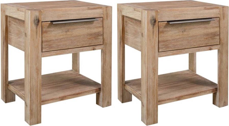 The Living Store Nachtkastjes met lades 2 st 40x30x48 cm massief acaciahout Nachtkastjes Salontafel Tv Tafel Houten Meubilair Rustic Style - Foto 3